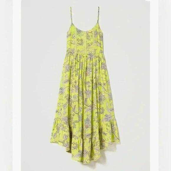 Twinset Long Floral Muslin High- Low Maxi Dress In Pistachio Sz 8 - Picture 1 of 11